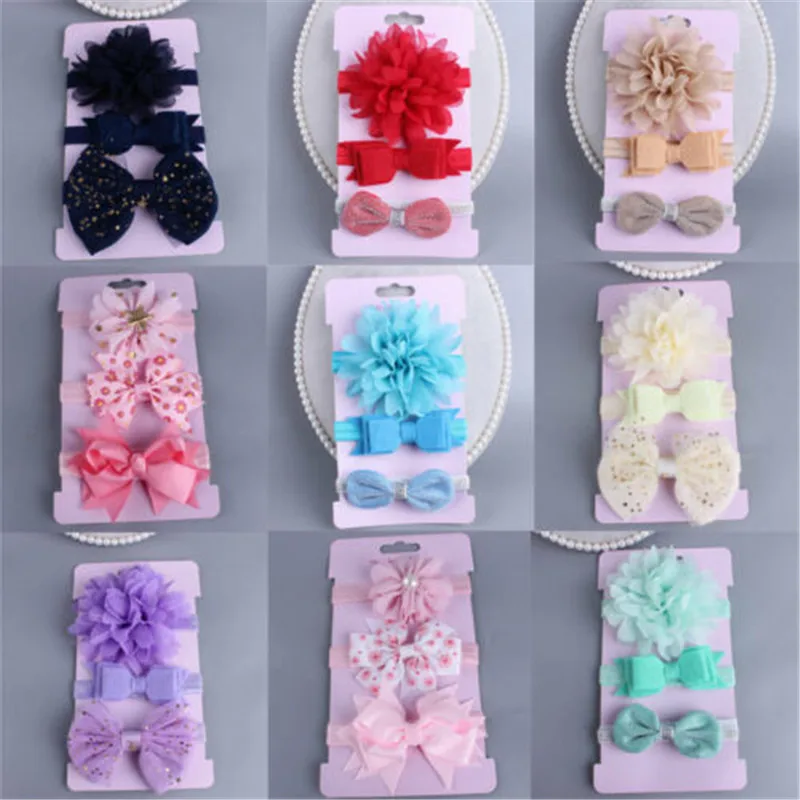 

3 Pcs Baby Girl Solid Silk Cross Bow Headband Turban Flower Bows Newborn Baby Girl Headbands Knot Hair Accessories Headwear Sets