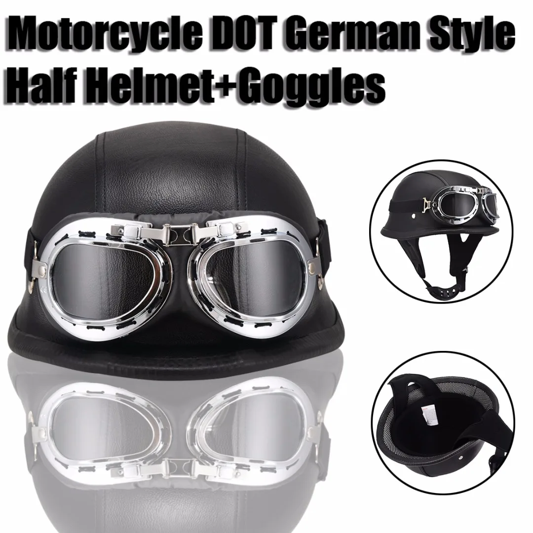 M L XL Size DOT German Style Motorcycle Half font b Helmet b font With Goggles