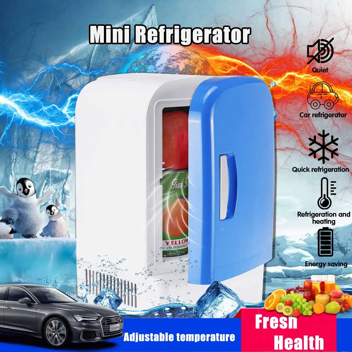 

DC 12V Portable Mini Home Car 4L Dual-use Semiconductor Insulation Refrigerator Low Noise Freezer Cooling Heating Box Fridge