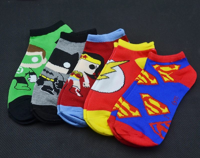 Милые Wonder Woman флэш человек Супермен косплэй носки для девочек короткие Вырезать Лодыжки Photoreal носки для вечеринки 5 пар в партии