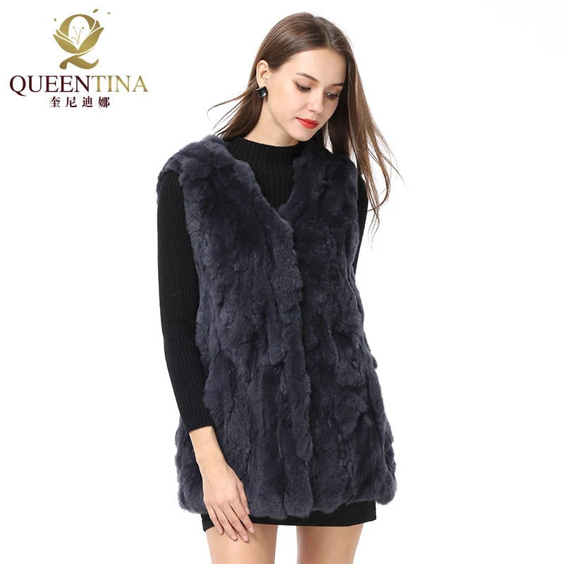 

Women 100% Real Rex Rabbit Fur Vest Sexy V-neck Genuine Rabbit Real Fur Coat Autumn Winter Natural Fur Gilet Jacket Plus size