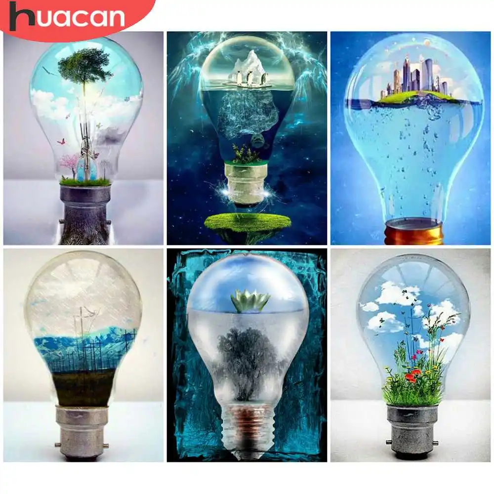 

HUACAN Full Square Diamond Embroidery Full Display Scenic Bulb 5D DIY Rhinestone Mosaic Diamond Painting Cross Stitch Home Decor
