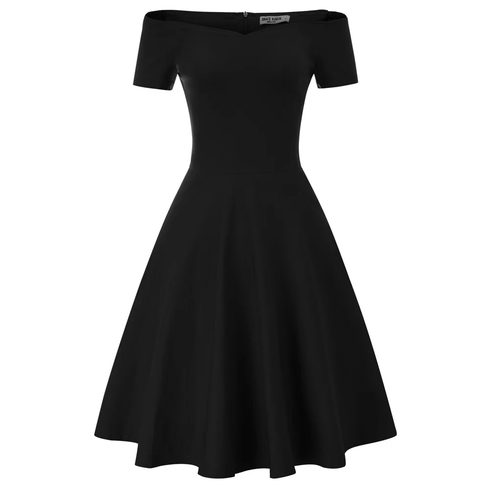 

Vintage Dress 50s 60s Retro Style Off Shoulder Pinup Housewife Party Swing Tea