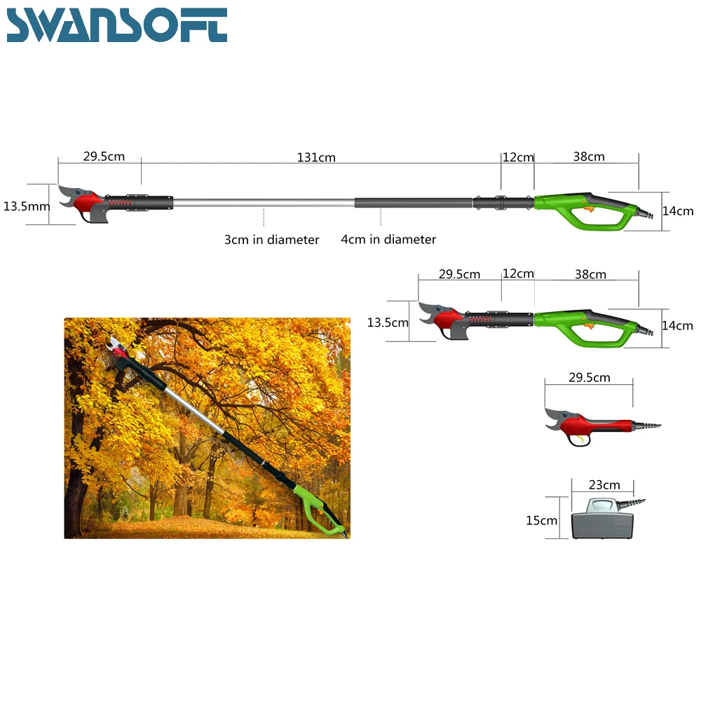 Виноградник электрические ножницы, 30 мм Электрический секатор полюса, телескопический секатор, Аккумуляторные ножницы