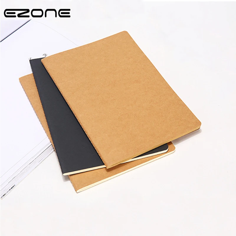 

EZONE B5 Notebook Black Kraft Cover Notebook Blank Pages Line Paper Notebook Sketchbook Simple Style Gift For Friends Stationery