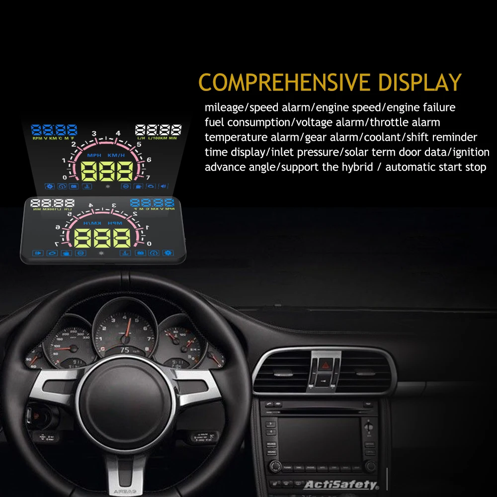 5.5 Inch Auto OBDII OBD2 Port Car Hud Head Up Display KM//h MPH Overspeed Warning Windshield Projector Alarm System