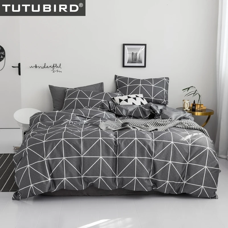 Gray Geometric Bedsheet Spread Linen 100 Cotton Soft High Quality