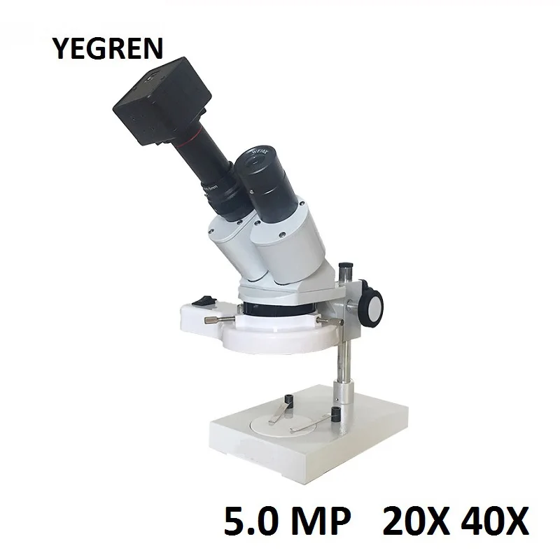 20X-40X Illuminated Digital Stereo Microscope with External Fluorescence Ring Light 5.0MP USB Camera Industrial Textiles