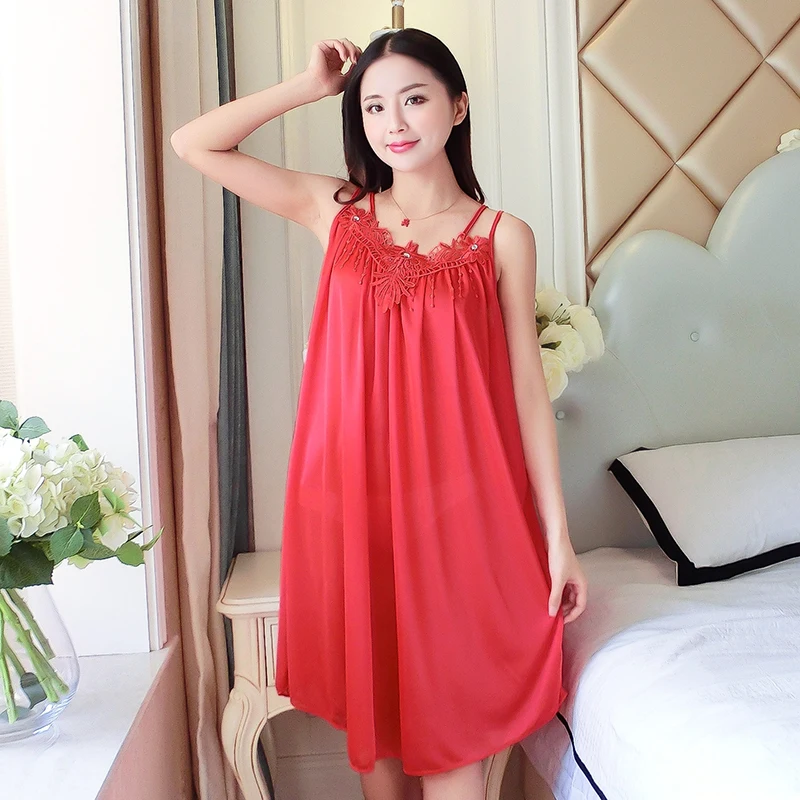 

Summer new nightgown pregnant women sexy pajamas 2019 solid color lce patchwork chiffon strap dress sleepwear sexy nightgowns