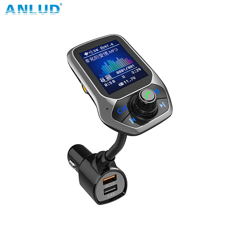 ANLUD Bluetooth автомобильный комплект QC 3 0 fm передатчик цветной монитор Handsfree MP3 Lossless