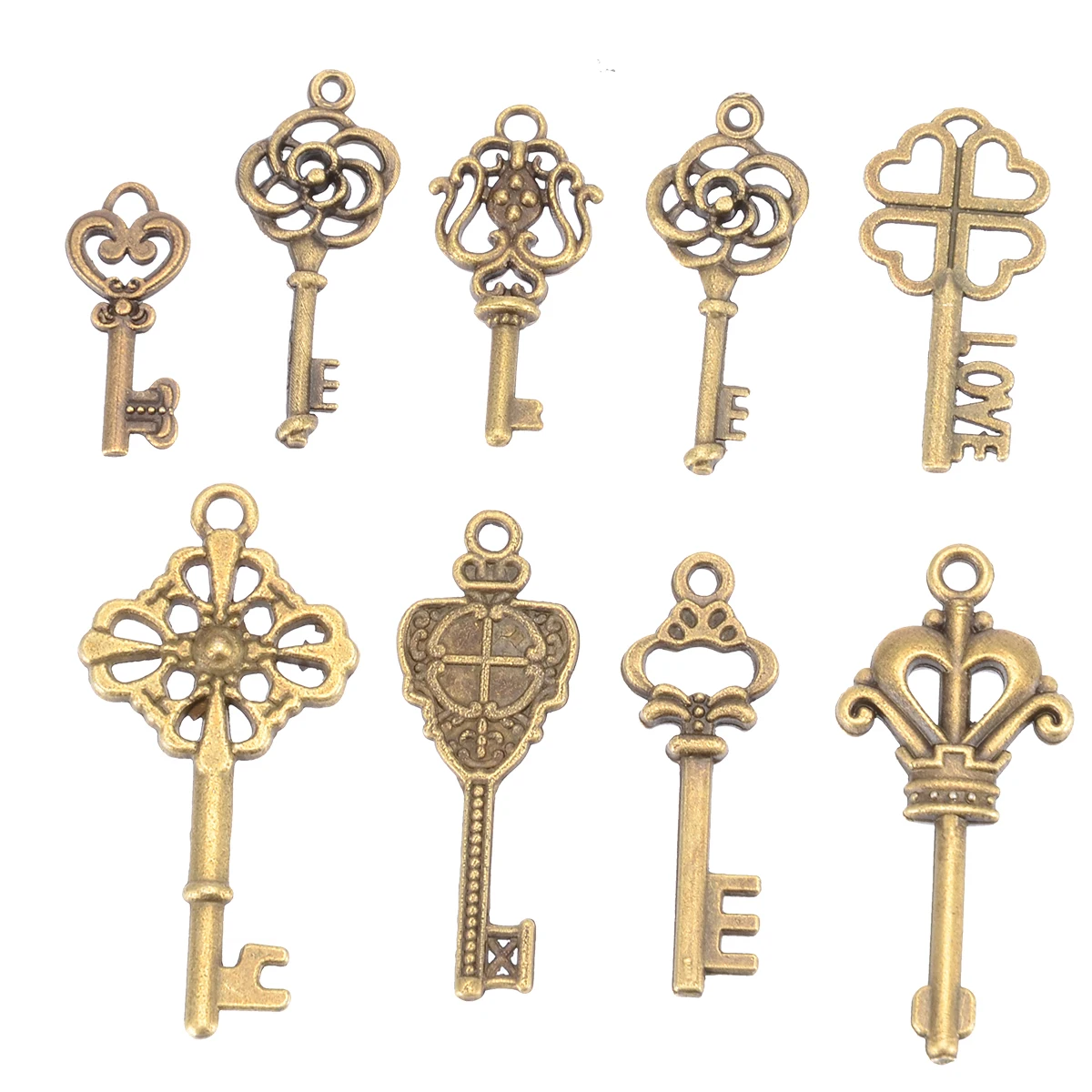 Antique Skeleton Keys - lot of 5 - Solid & Hollow Vintage Keys -  Fancy/Ornate