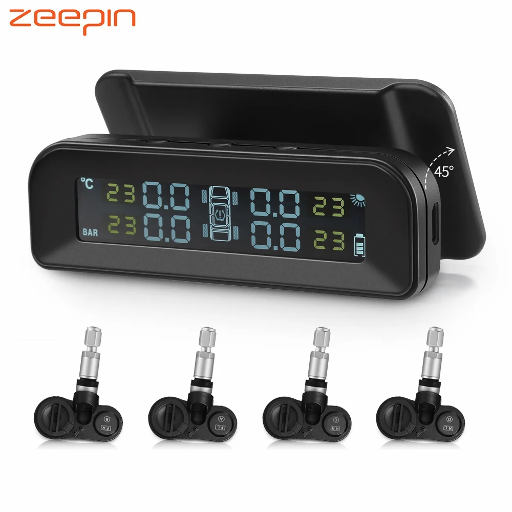 

C260 Tire Pressure Monitoring System Solar TPMS Universal Real-time Tester LCD Screen Tyre Pressure Alarm with 4 Internal Sensor
