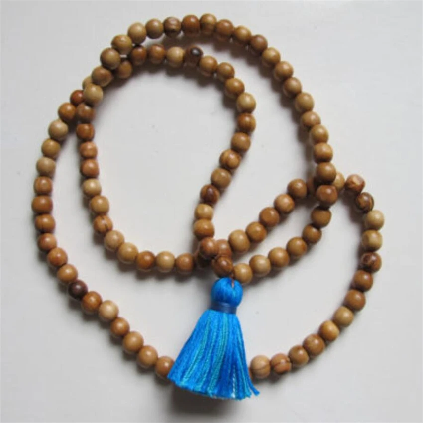 

8MM108 green sandalwood necklace Lucky Meditation Tassel Chakas MONK pray Veins Handmade Wristband cuff Healing chain natural