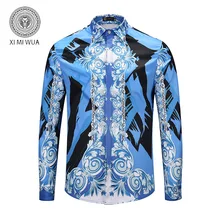 Новые мужские рубашки синяя Цветочная 3d печать Повседневная гавайская рубашка Slim Fit с длинным рукавом Закрытая Кнопка Мужская модная классическая рубашка