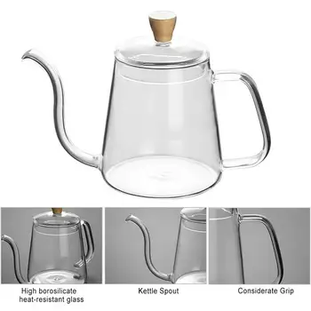 

600ml Pour Over Gooseneck Coffee Kettle Tea Pot With Lid For Travel Camping