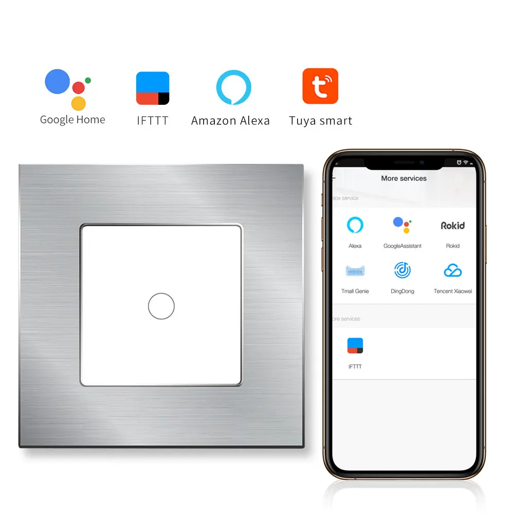 Najtaniej Bingoelec 1 Gang 1 Way wifi touch przełącznik aluminiowa rama szklany Panel przełącznik do montażu ściennego automatyki inteligentnego domu przełącznik sterujący przez telefon
