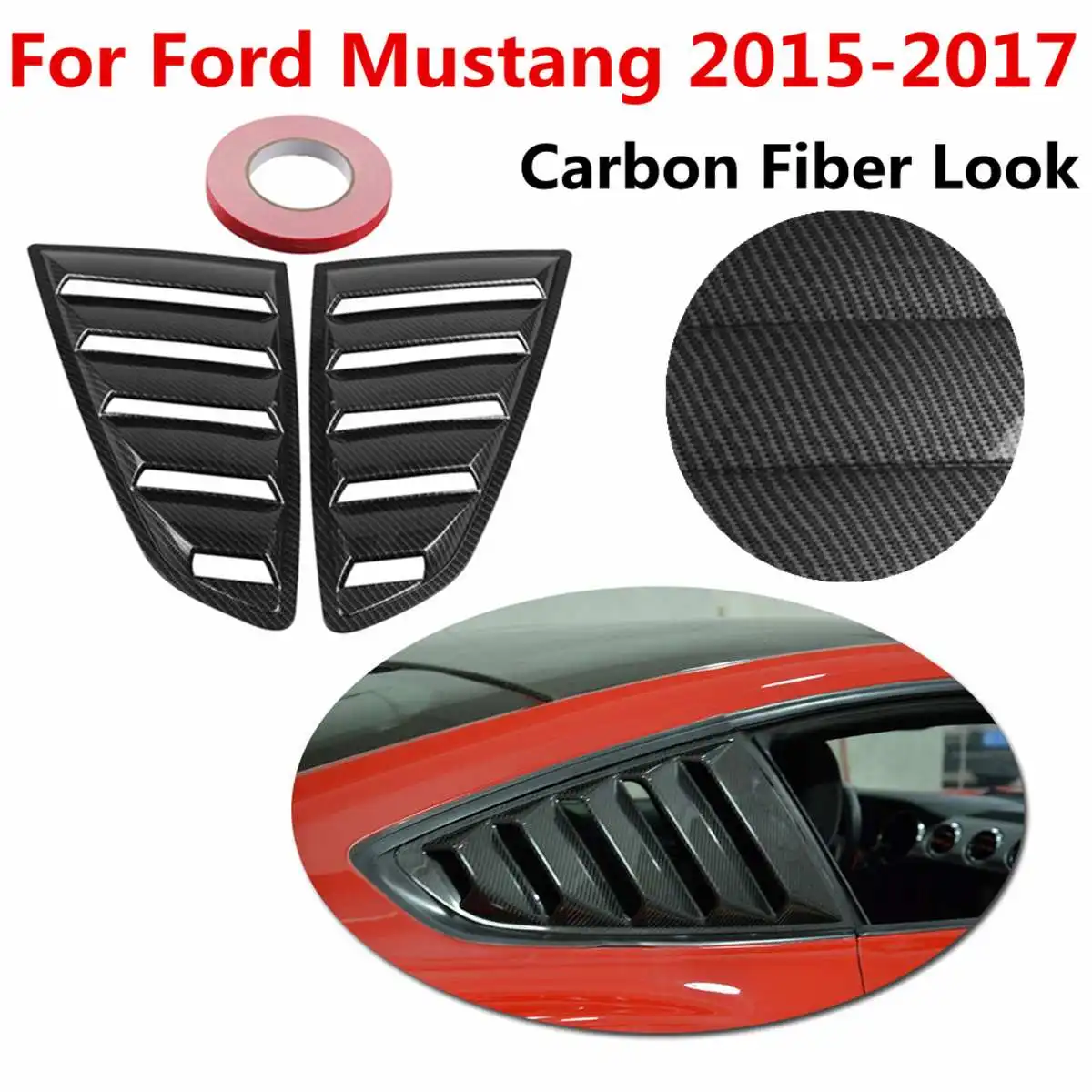 1 пара углеродного волокна вид Стиль 1/4 четверть боковое окно Совок пять слотов Открытый Защитное жалюзи Vent ABS пластик для Mustang 2015-2017