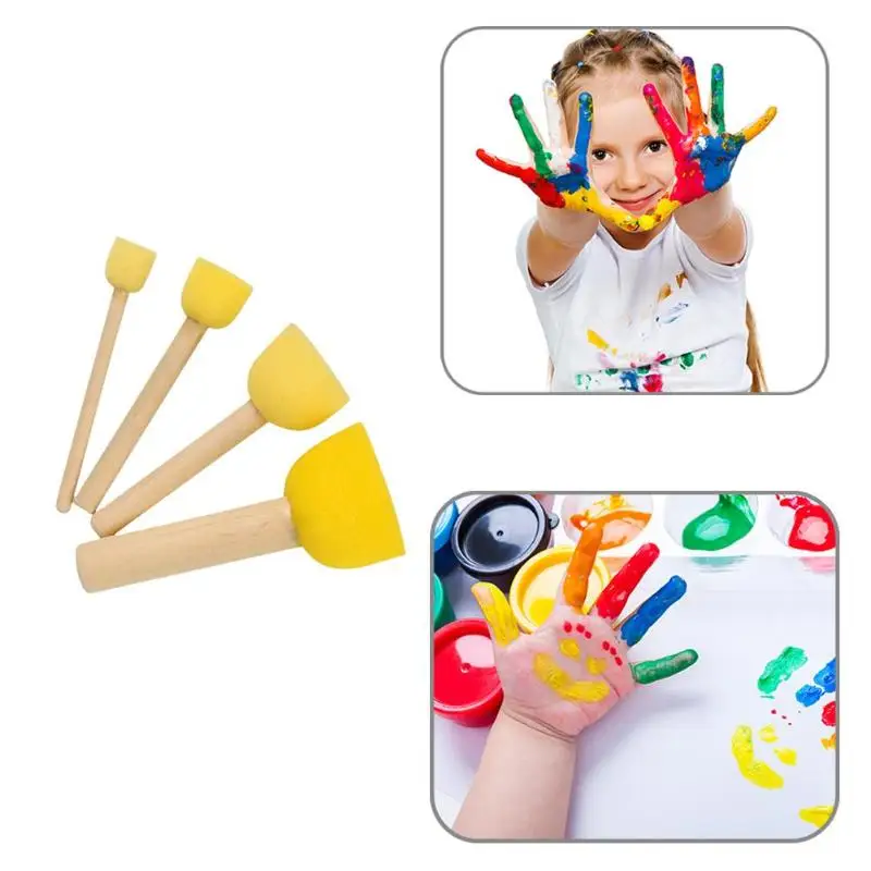 

4pcs Creative Wooden Sponge Brush Children Art DIY Painting Graffiti Paint Brush For Baby Kids Colorful Pattern Drawing Toys