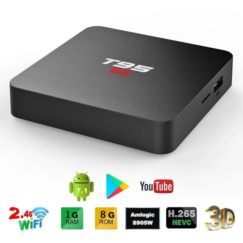 2019 Новый T95 S2 Andorid 7,1 ТВ Box 1 GB + 8 GB Smart S905W 4 ядра Wi-Fi телеприставки смарт-ТВ блок IP ТВ блок сети коробка