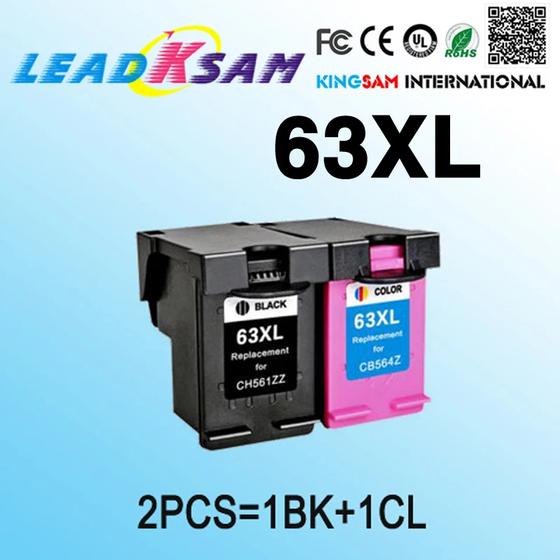 2 шт. 63XL совместим с принтером HP63 HP63XL DESKJET 3630 3632 Officejet 4652 4655 ENVY 4522 | Компьютеры и офис