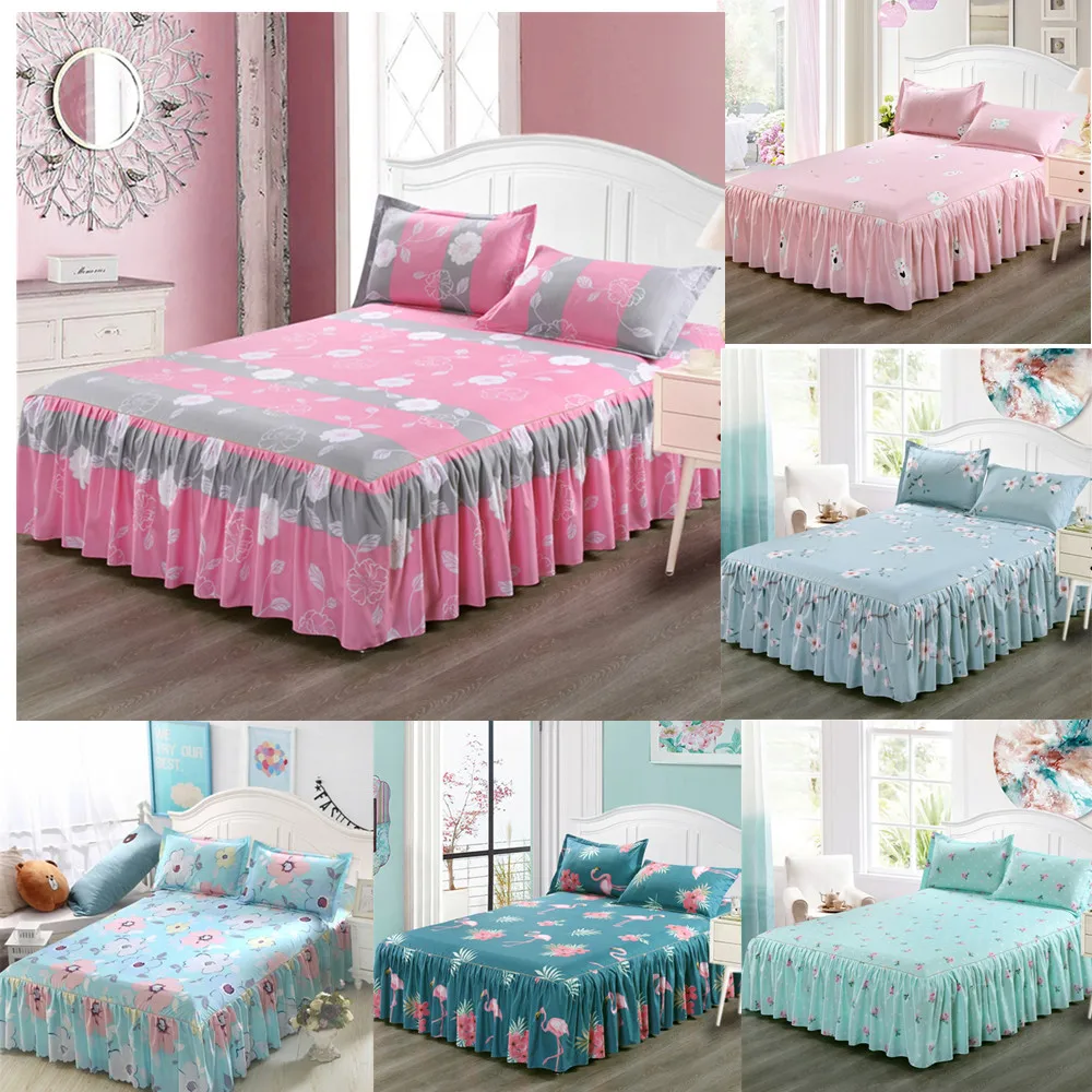 

Classic Single Layer Skirt Bedding Sets Non-slip Sheet Cover Bed Sheet Room Decoration Flower Printing Bedspread Pillowcase30