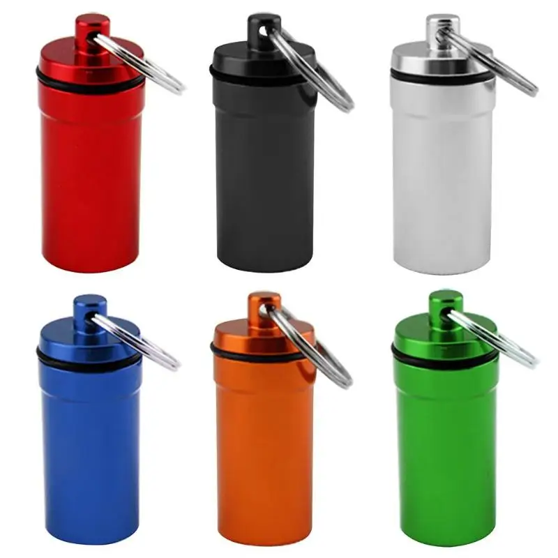

Outdoor Mini Aluminum Waterproof Medicine Storage Bottle Pill Box Keychain