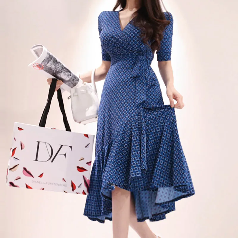 Buy Best 8Y2a6 CINESSD Maxi Dress for Women Summer Blue Drape V neck robe vestidos cotton Sexy female irregular Long loose A line Party Dresses