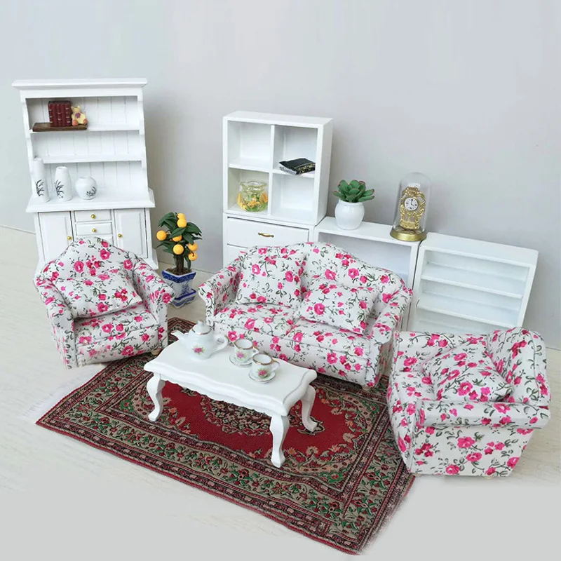 

1/12 Scale Dollhouse Miniature Furniture Living Room Sofa Armchairs Couch Table