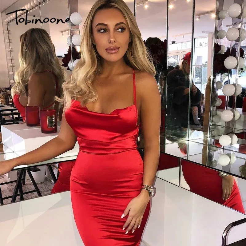 

Tobinoone slim bodycon summer dress Elegant spring red casual dress evening party Bandage vestidos Hollow out sexy women dress