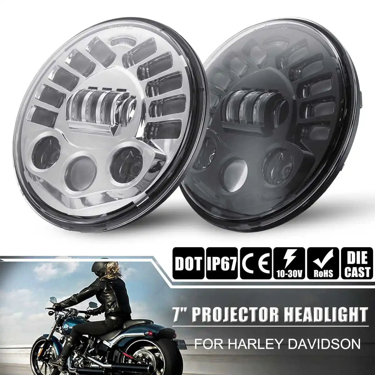 

7inch 60W Round Motorcycle Projector LED Headlight Hi/Lo Beam DRL Turn Signal Lamp for Harley Davidson