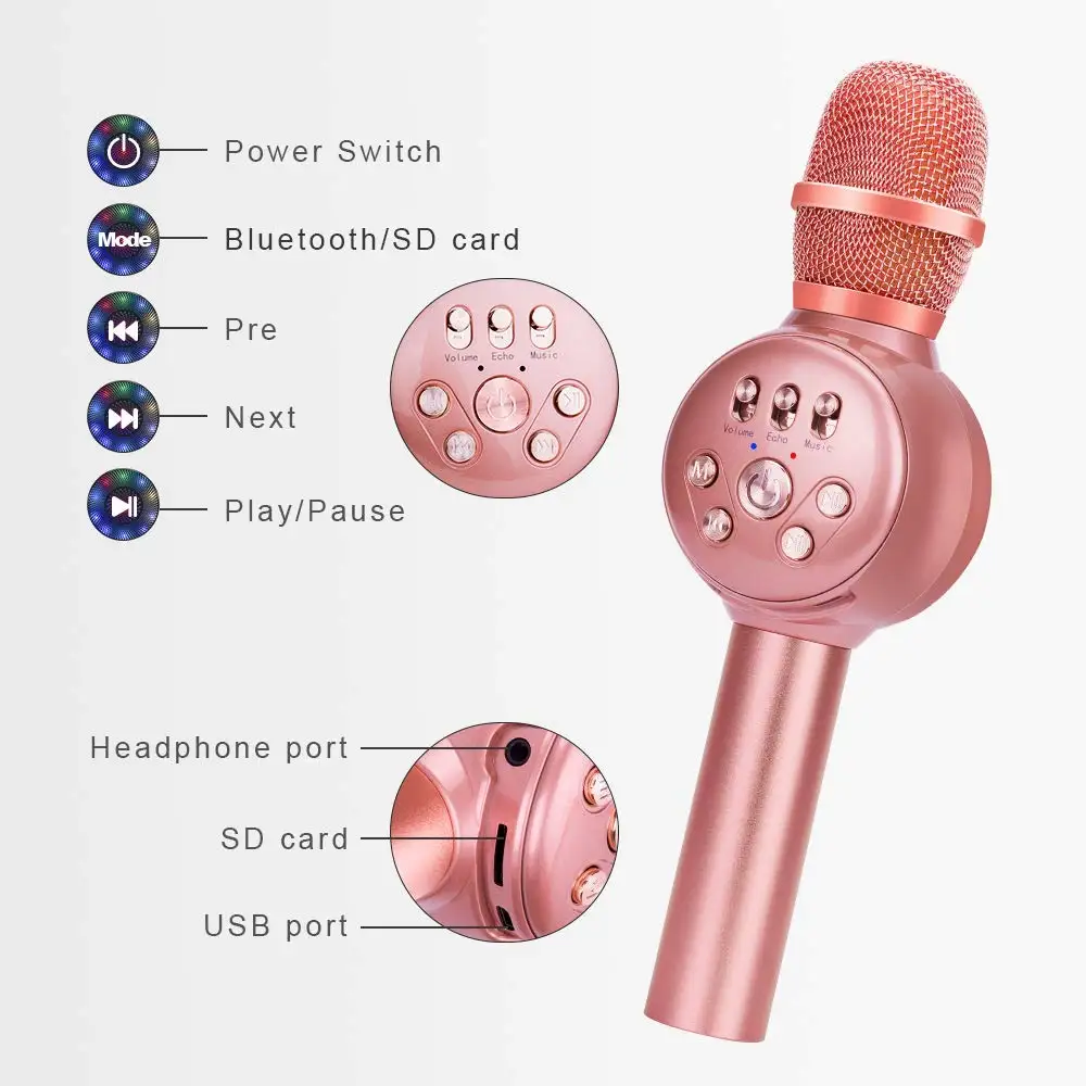 Беспроводной караоке микрофон Professional портативный Bluetooth ручной Домашний день