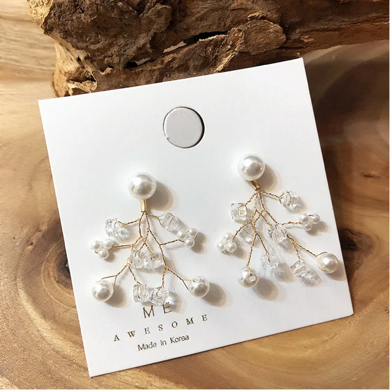 

2019 Korean Geometric Simulated Pearls Branch Flower Elegant Crystal Irregular Drop Earrings Party Jewelry Girls Ear Accessories