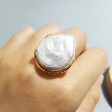 LiiJi уникальное Настоящее Белое большое барочное жемчужное регулируемое кольцо из серебра 925 пробы