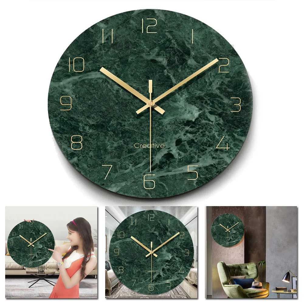 

12 Inches Imitation Marble Emerald Quartz Silent Sweeping Movement Wall Clock