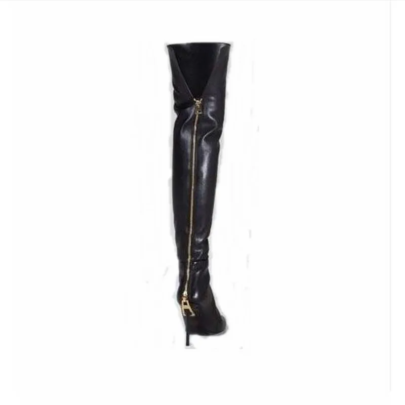 De Bota Moda Botas As Tacones Punta Apretado Arranque Picture Del Mujer Oro Altos Para Negro Muslo Decoración Cuero Alta La Nueva Delgado T5dxw8T