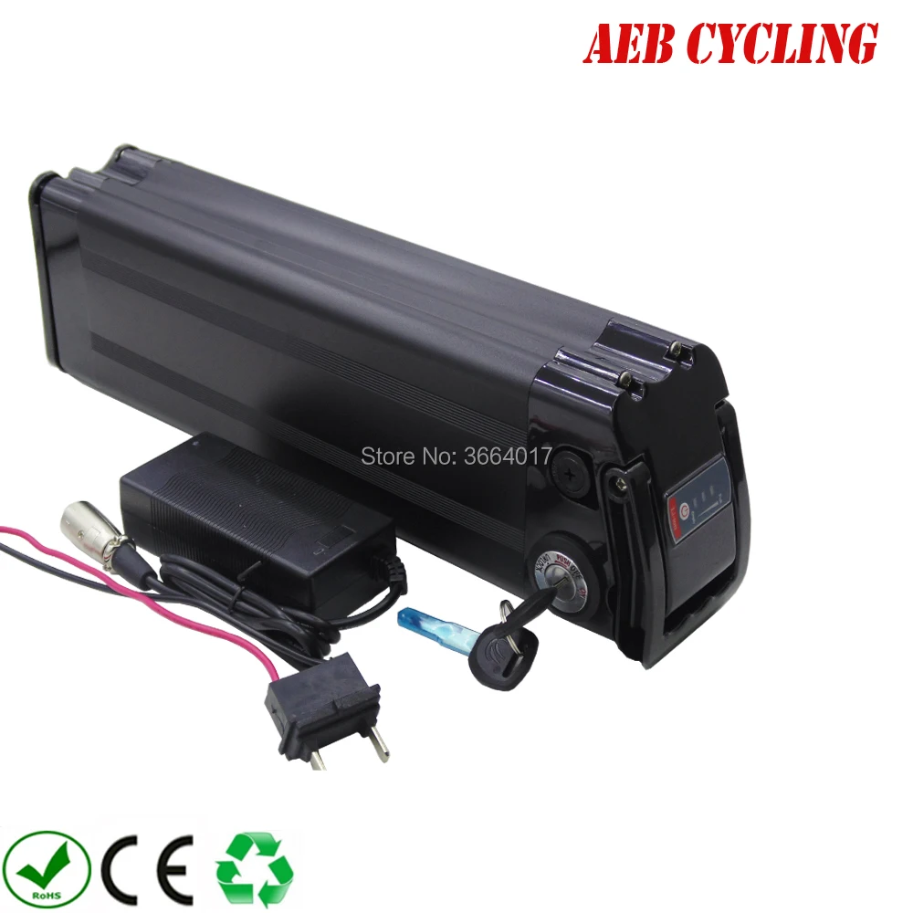 Cheap EU US free shipping and taxes aluminum silver case 18650 36V 24Ah Li-ion ebike battery pack silver fish 250W-500W electric bike 5