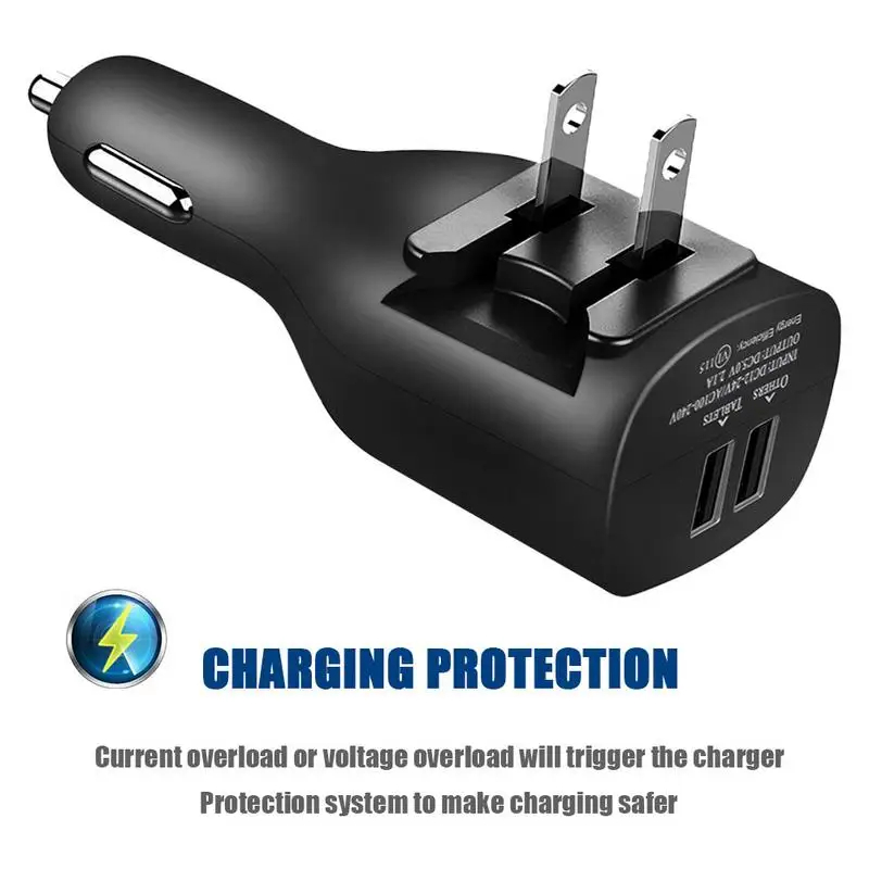

Car Portable Phone Charger Wall Charger Dual USB Port With Foldable Plug For Travel Home 2.1A Home USB Charger For Smart Phone