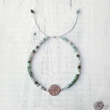 LII Ji S925 долговечность шарм зеленый мох браслет с агатами Натуральный камень 925 пробы серебряные регулируемые браслет элегантные ювелирные изделия