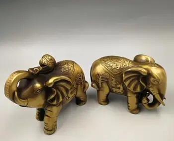 

Collectable Chinese Brass Carved Animal A Pair Of Elephants Exquisite Small Statues