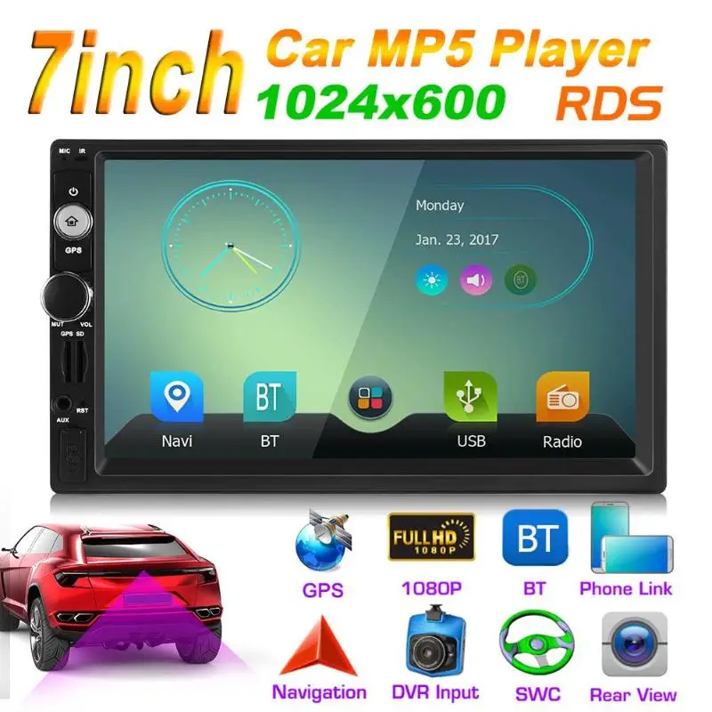 

5202 7.0 Inch 2Din RAM6688 Car MP5 Player AM FM Radio GPS Navi AM FM Radio BT4.0 USB AUX RDS Mirrorlink Support DVR IOS10.0