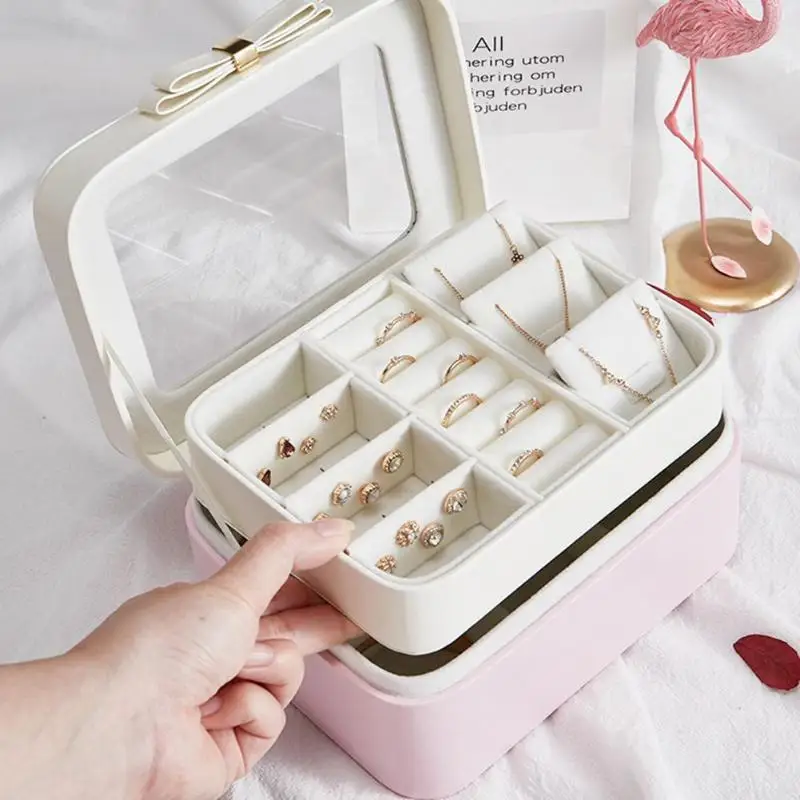 

Large Capacity Jewelry Display Case with Cover Jewelry Box Double Layer Ring Box Tray Holder Storage Organizer