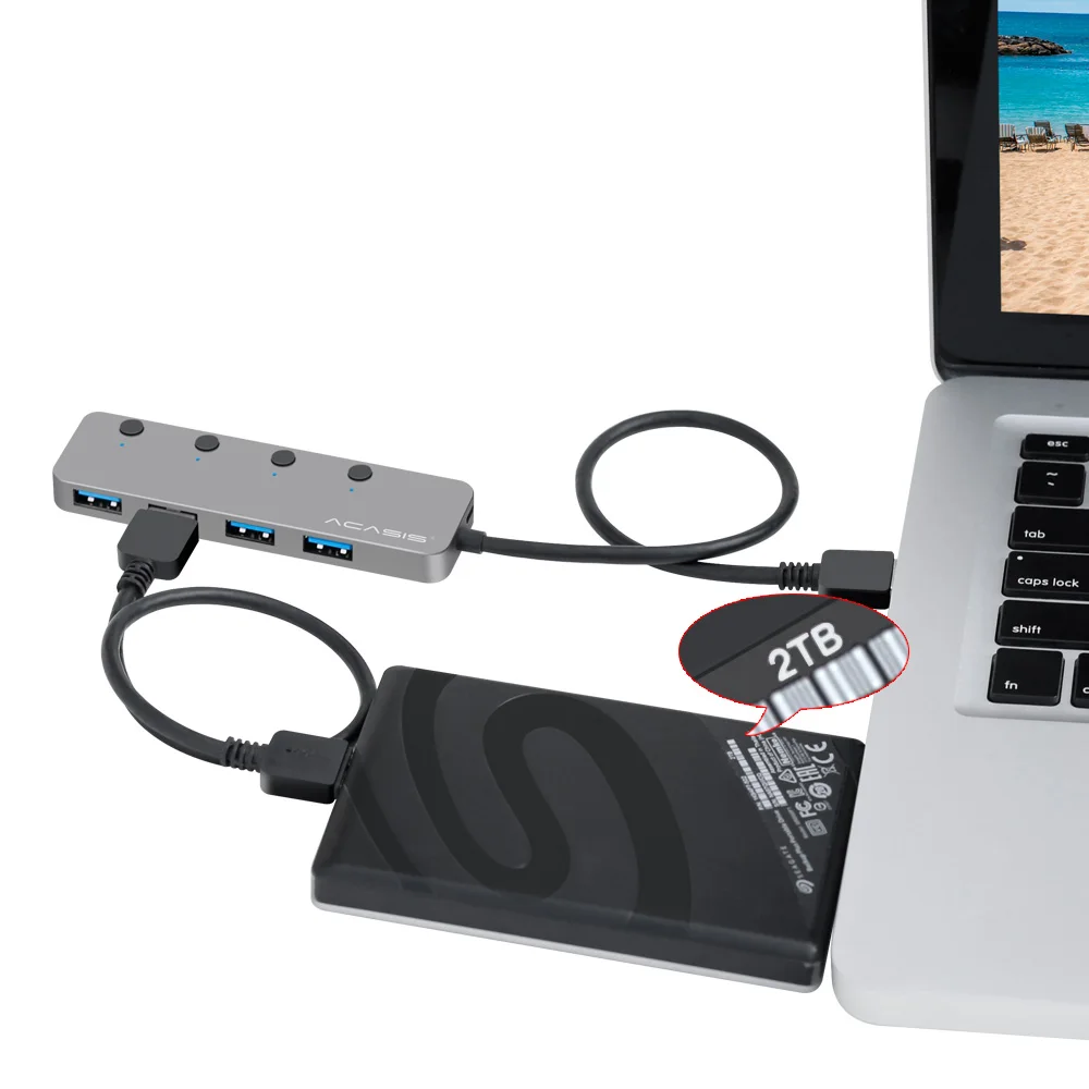 Acasis HS-080 4 порта USB 3,0 концентратор разветвитель с индивидуальным переключателем внешний кабель 30 см USB адаптер тонкий высокоскоростной для MacBook