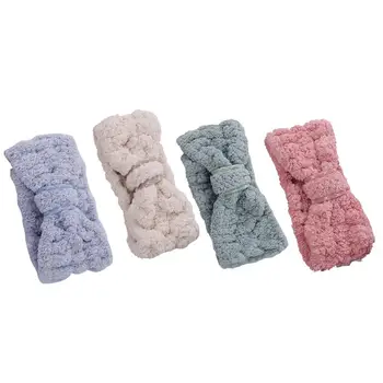 

4pcs Headband Elastic Bowknot Coral Fleece Headwear Shower Headband Cosmetic Hair Band Headdress for Makeup