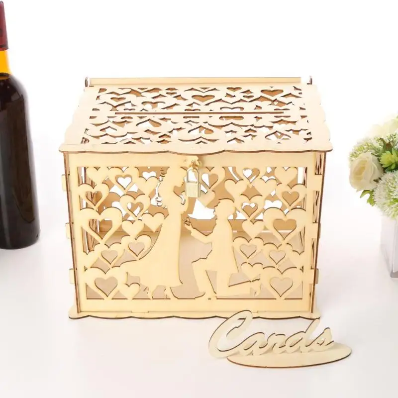 Sweet Carving Wooden DIY Wedding Case Supplies Gift Card Box Holder Money Craft Lock Beautiful Decoration Supplies|Коробки для