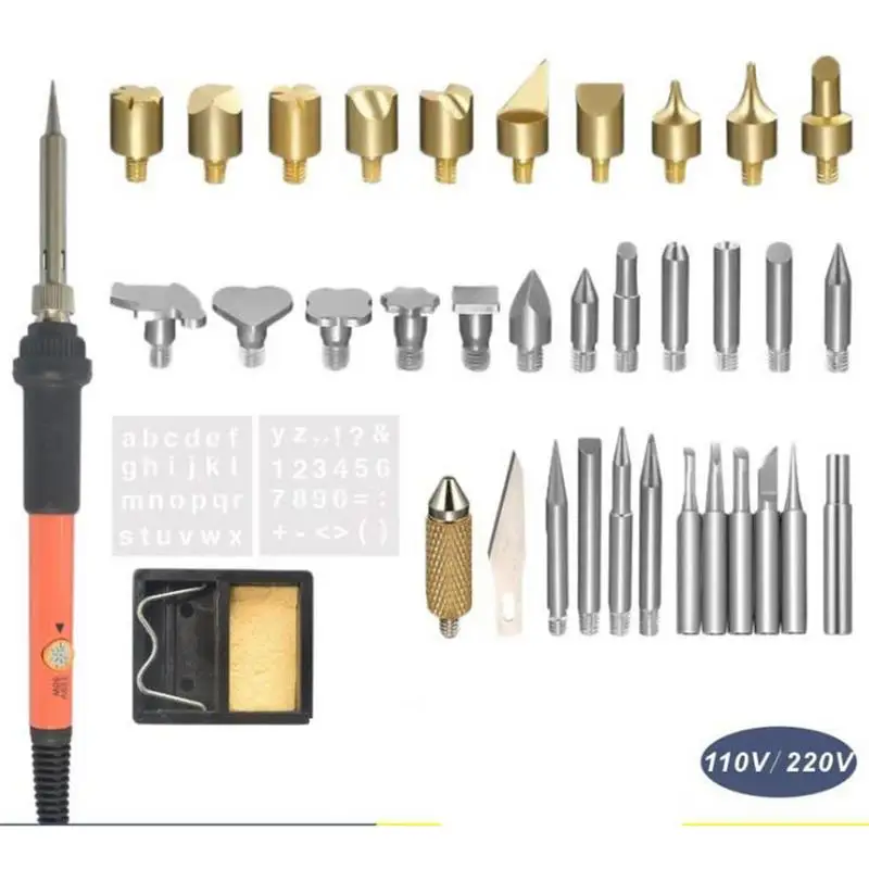 

110V 37 PCS Wooden Material Burning Kit Woodworking Craft Tool Set Burning Pen Adjustable Electric Soldering Iron