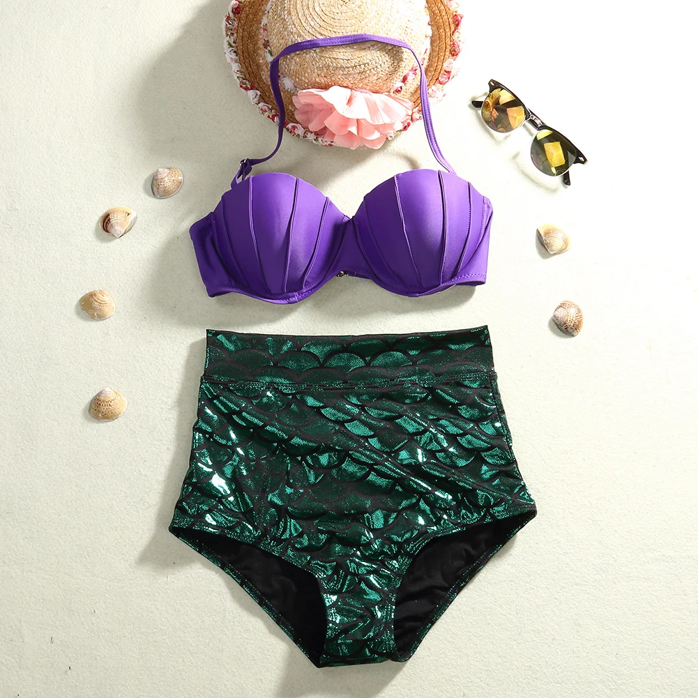 Купальный костюм русалки для мамы и дочки; коллекция года; летний купальный костюм-бикини из двух предметов; комплект бикини; семейный купальный костюм; пляжная одежда