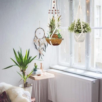 

5-Pack Macrame Plant Hangers, Different Tiers, Handmade Cotton Rope Hanging Planters Set Flower Pots Holder Stand, For Indoor