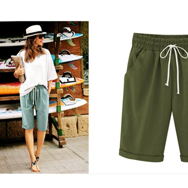 

Women's Solid High Waist Loose Shorts Capris Plus Size 6XL Summer Beach Trousers Spring Casual Shorts