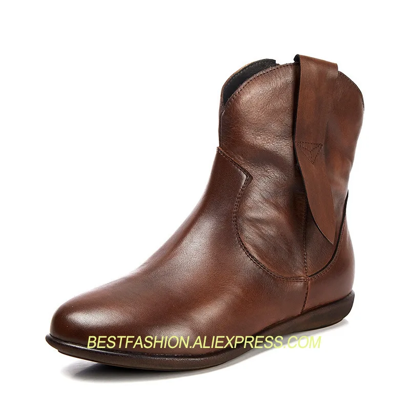 

autumn and winter leather booties platform mid-calf boots side zipper flat fur boots winter boots shoes woman