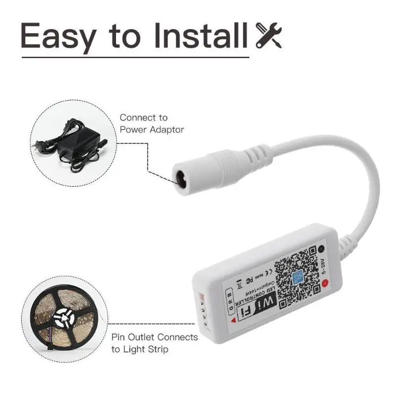 

55*20mm/2.16*0.78'' 21g IP62 CE, FCC, ROHS WiFi LED RGB Controller APP Remote Control for Amazon Alexa for LED Strips